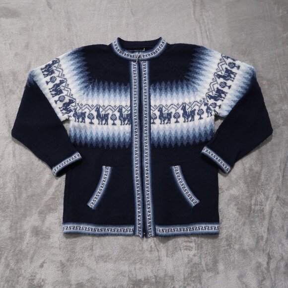 Alpaca Connections Sweater Womens L Blue Zip Up Knit Cardigan Sweatshirt Wool - Picture 2 of 16